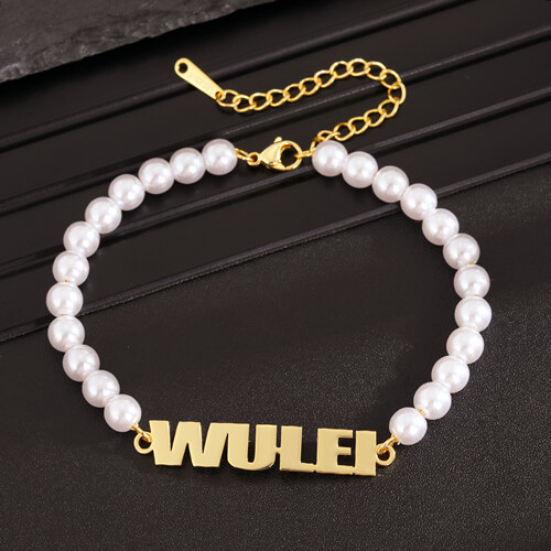 personalized pearl chain jewelry with word wholesale custom gold name bracelets for women bulk suppliers